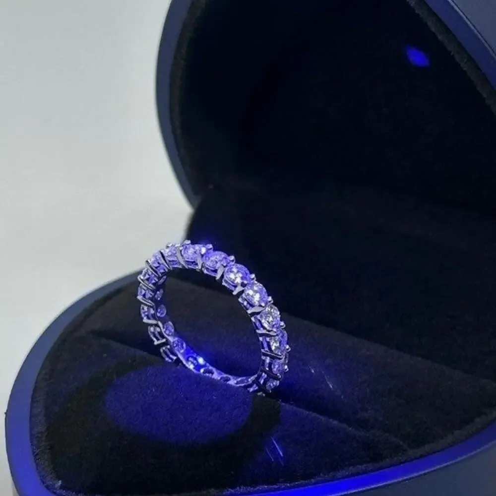 Moissanite Diamond Eternity Band Infinity Ring Pt950 Plated 925 GRA Size 6.5
